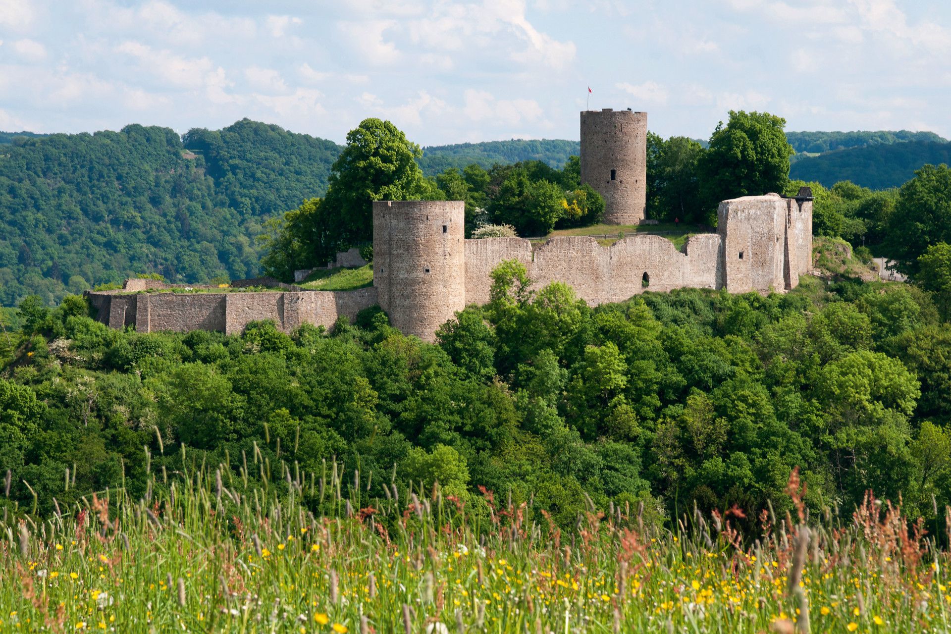 Blick auf Burganlage mit Türmen