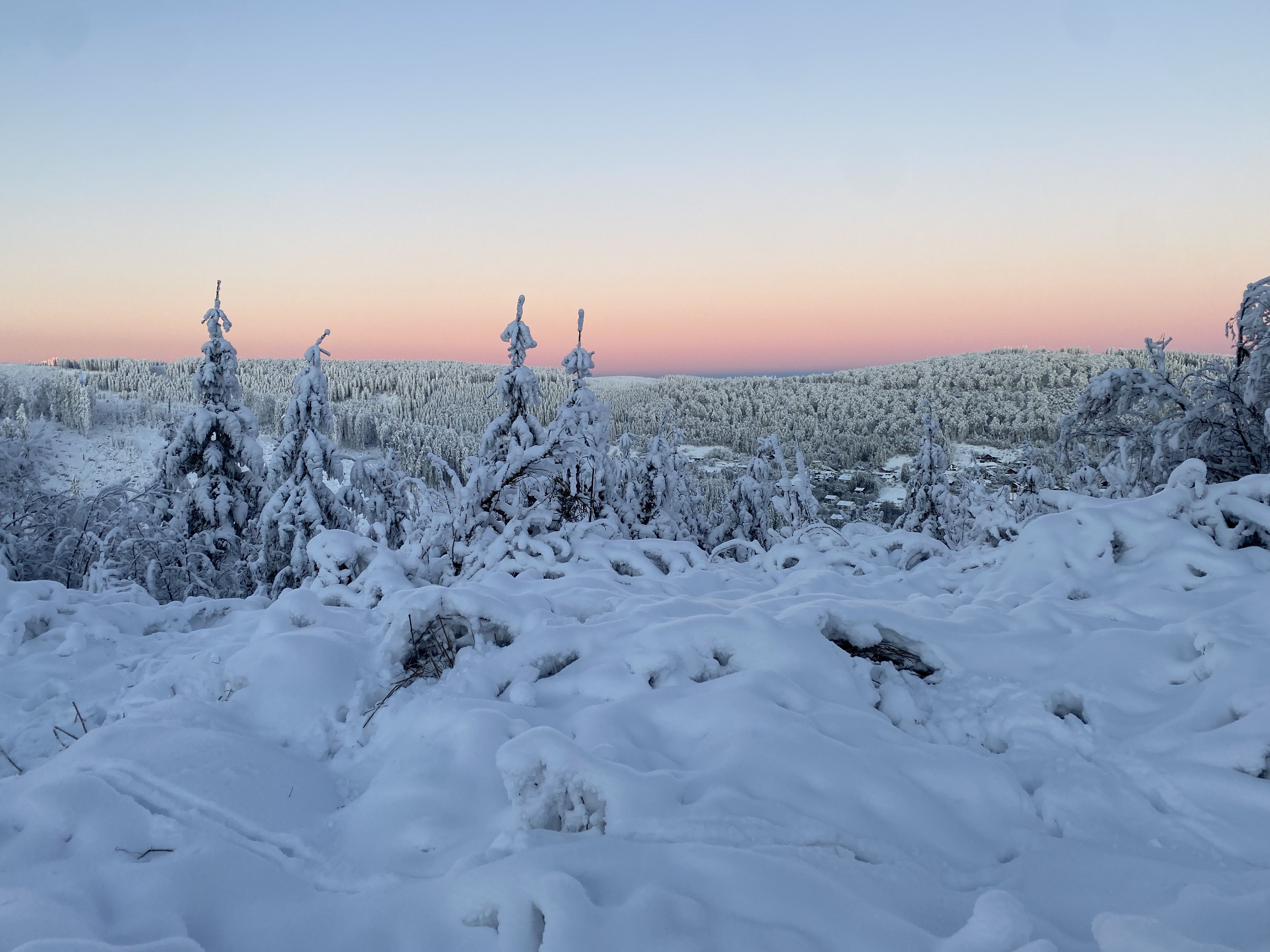 Winterlandschaft auf dem Ettelsberg bei Sonnenaufgang