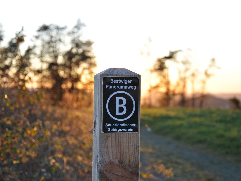 Holzpfahl mit Wegmarkierung