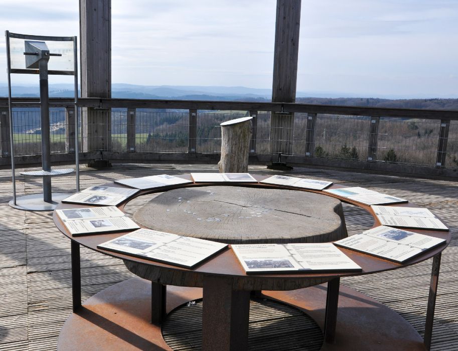 Hoch oben auf dem Aussichtsturm im Naturerlebnispark Panarbora haben Gäste beste Weitsicht und können zudem etwas lernen