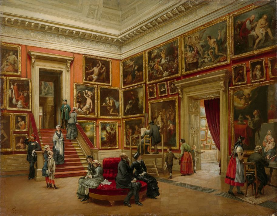 Karl Louis Preusser (1845–1902), In der Dresdner Galerie, 1881 Öl auf Leinwand, Staatliche Kunstsammlungen Dresden, Galerie Neue Meister