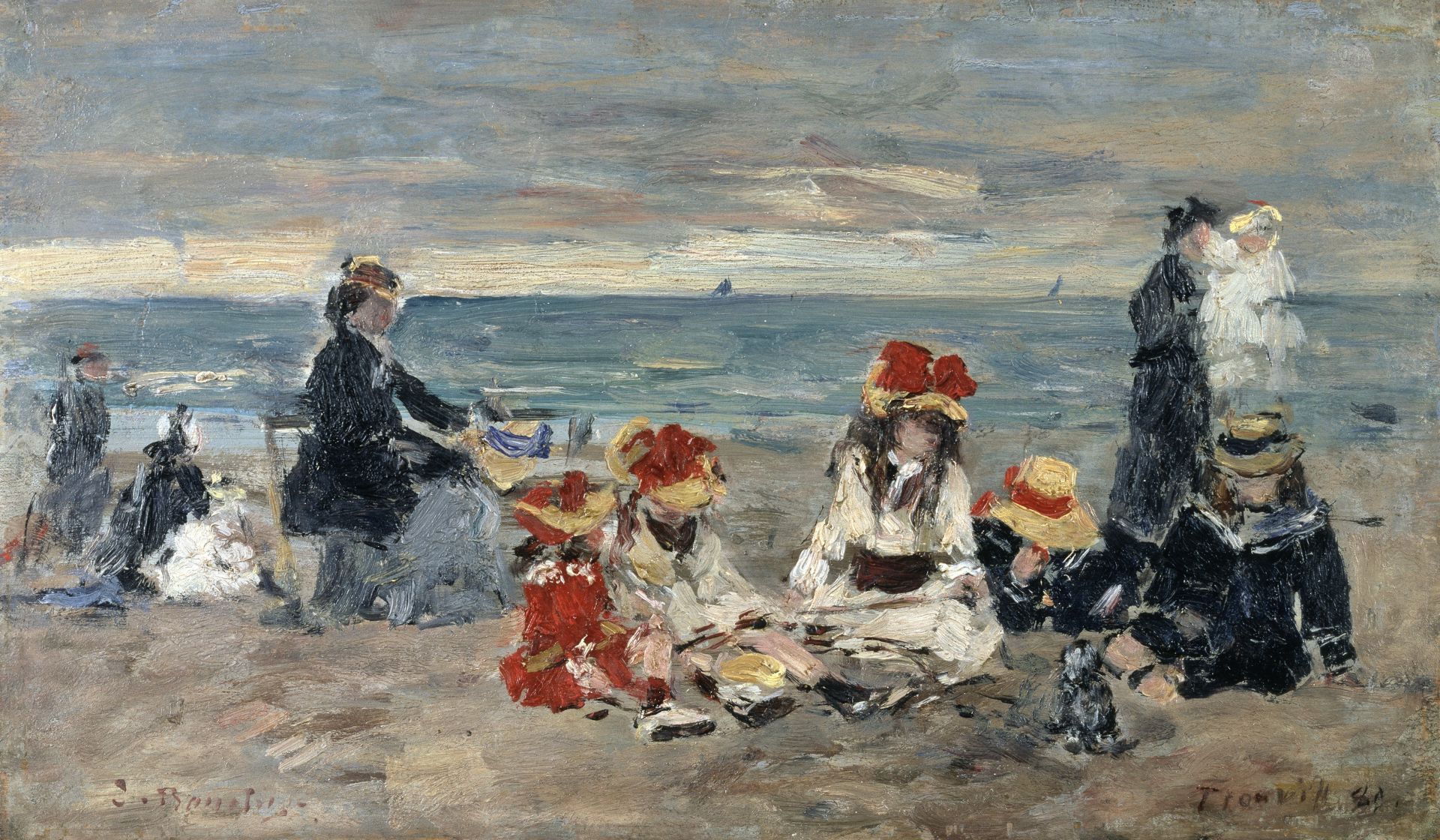 Eugène Boudin, Trouville, Strandszene 1880, Öl auf Holz, Museum Langmatt, Stiftung Langmatt Sidney und Jenny Brown, Baden, Schweiz